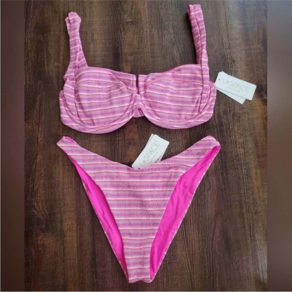 L*Space Pink and White Striped Bikini